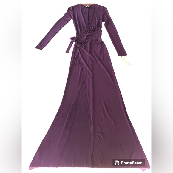Reformation Long Sleeve Plunging Neckline Sz XS Faux Wrap Dress In Aubergine - Picture 5 of 16